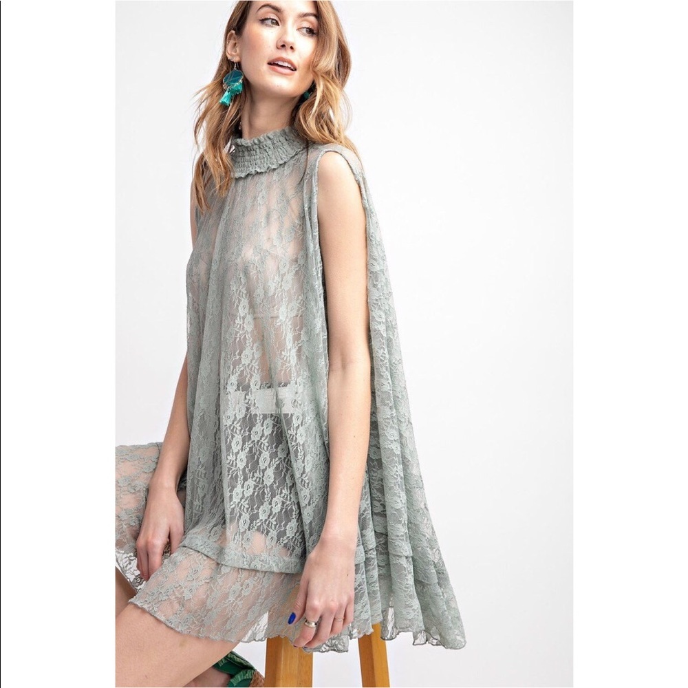 Faded Sage Flyaway Swing Lace Tunic